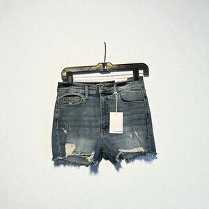 Sneak Peek Women's Blue Distressed High Rise Jean Vivi Shorts Size M